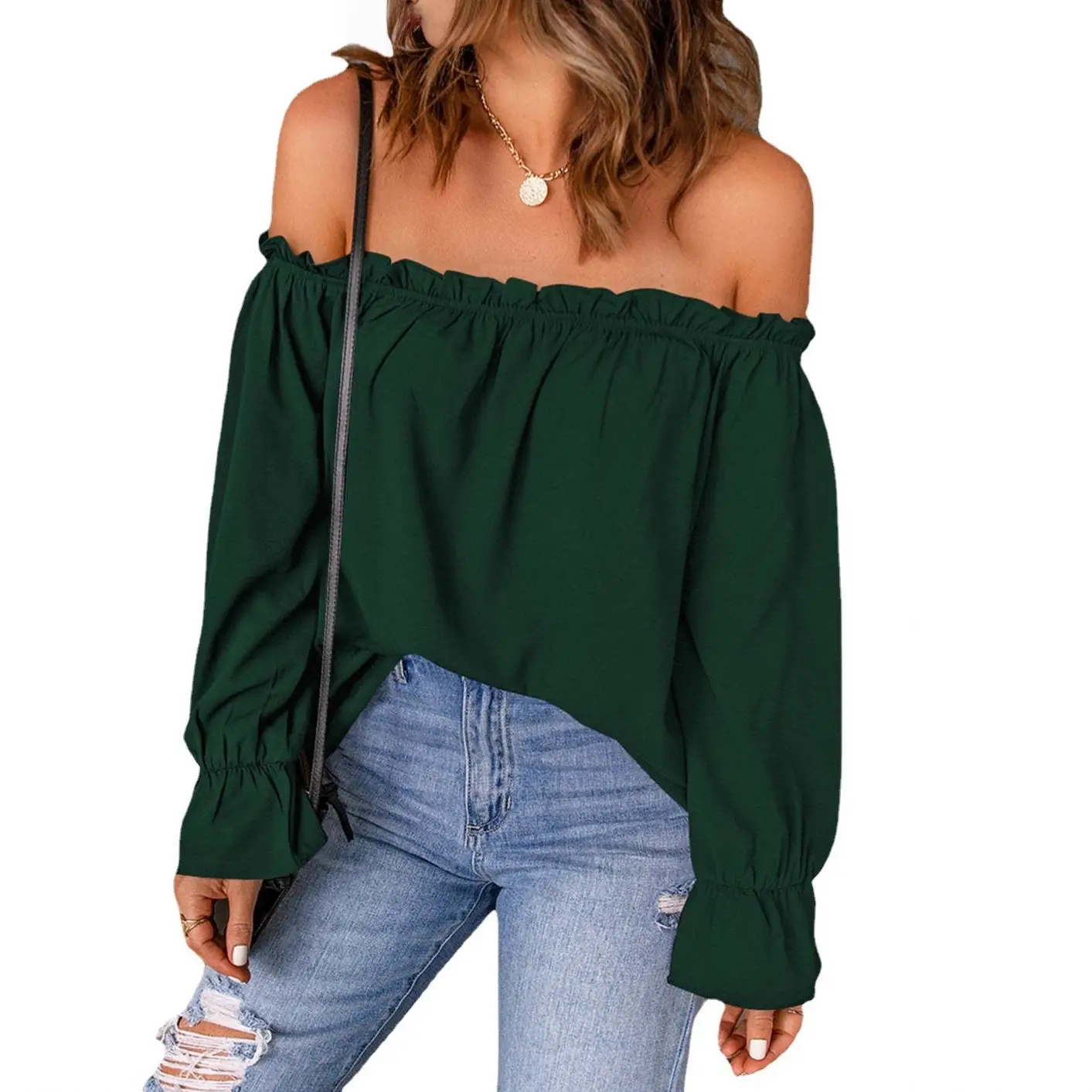 Black Off-Shoulder Chiffon Turtleneck Top for Women - Image 10