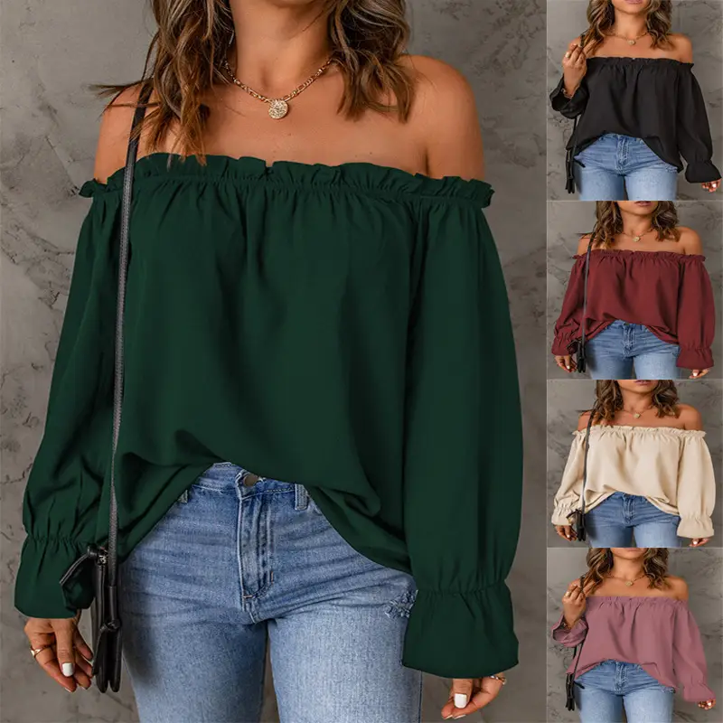 Black Off-Shoulder Chiffon Turtleneck Top for Women — feature 24
