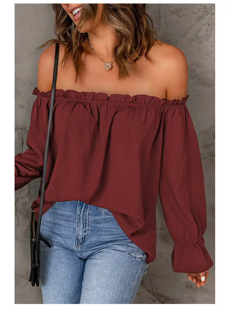 Black Off-Shoulder Chiffon Turtleneck Top for Women — feature 25