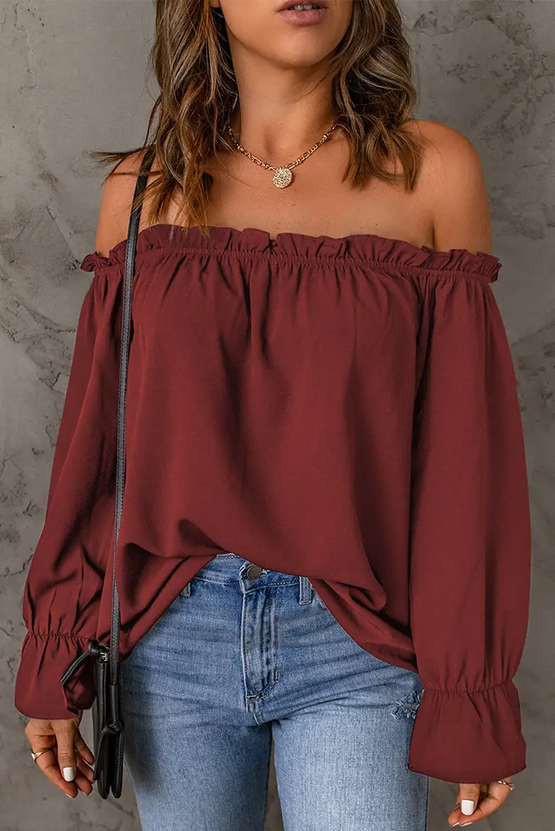 Black Off-Shoulder Chiffon Turtleneck Top for Women — feature 26