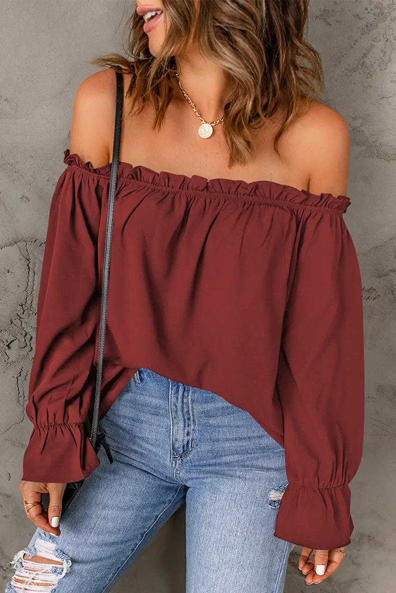 Black Off-Shoulder Chiffon Turtleneck Top for Women — feature 27