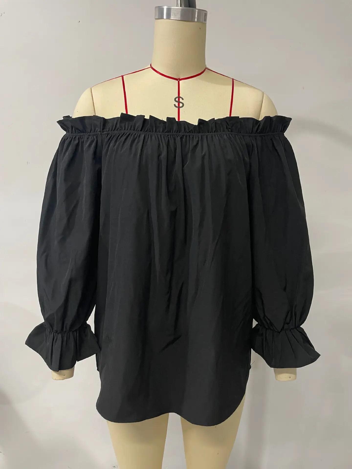 Black Off-Shoulder Chiffon Turtleneck Top for Women — feature 29