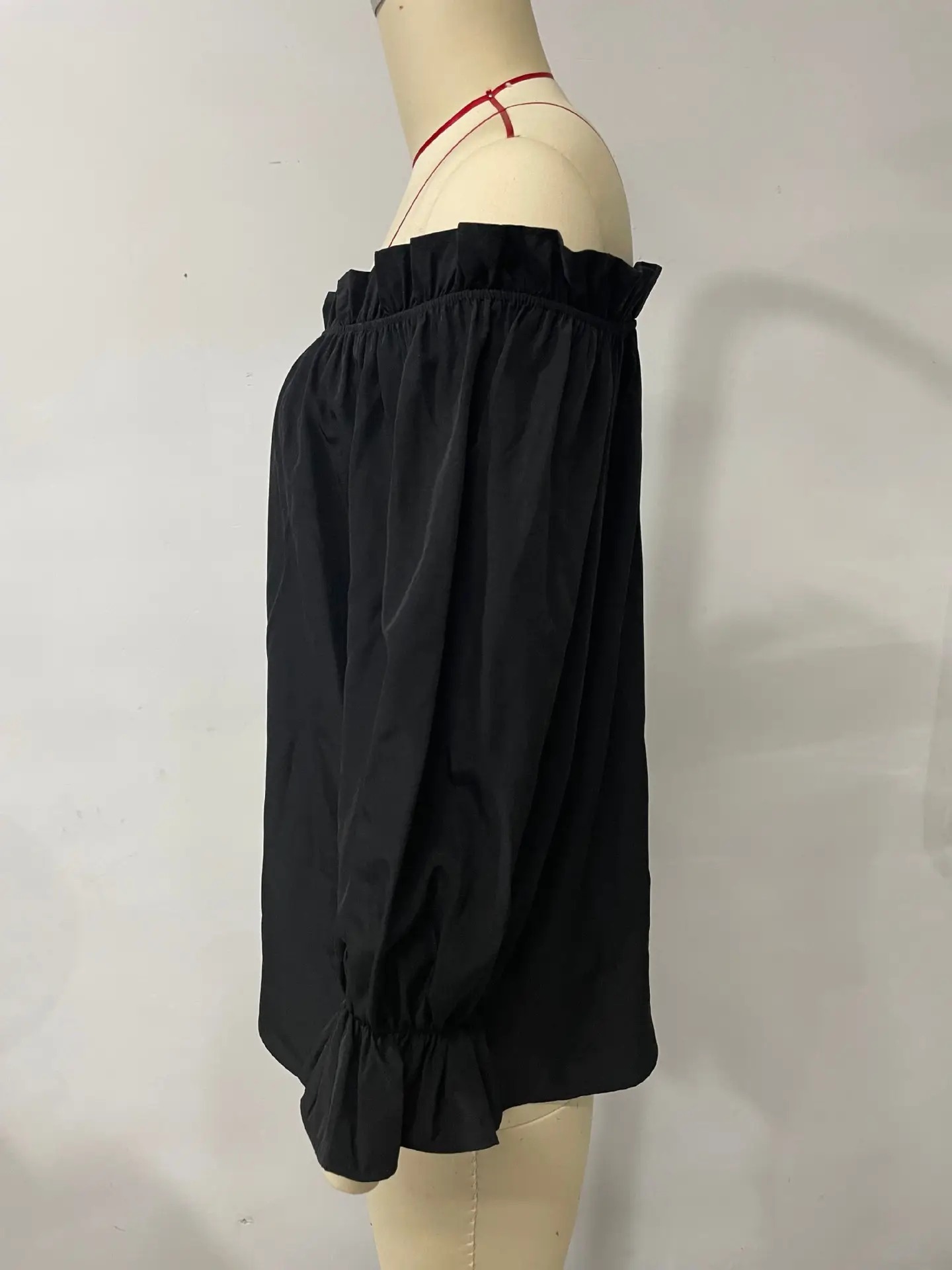 Black Off-Shoulder Chiffon Turtleneck Top for Women — feature 30