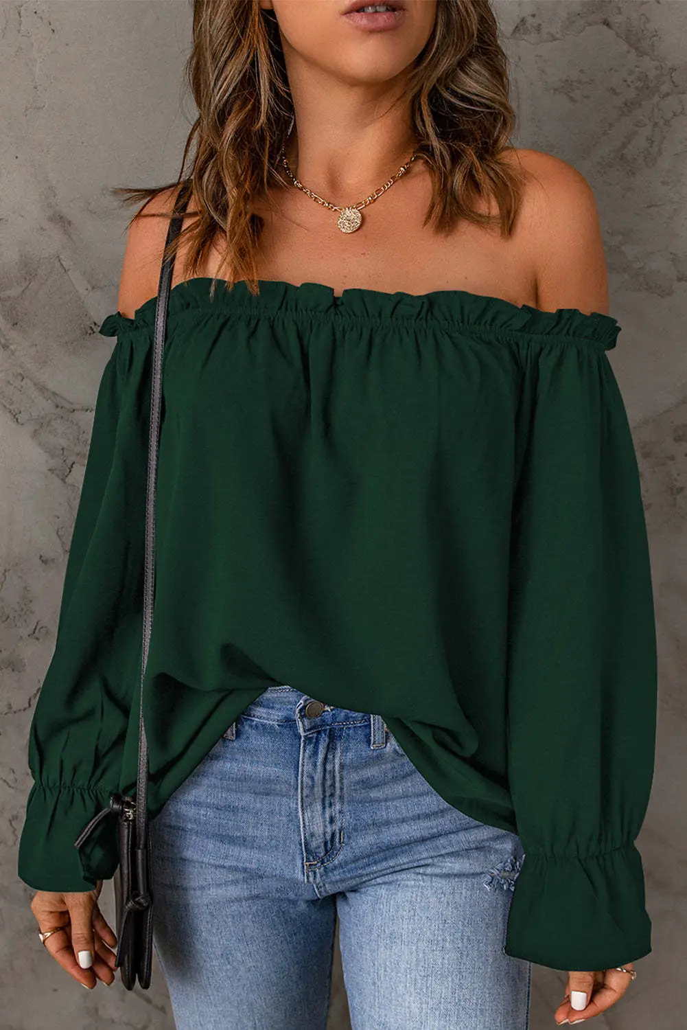 Black Off-Shoulder Chiffon Turtleneck Top for Women — feature 32