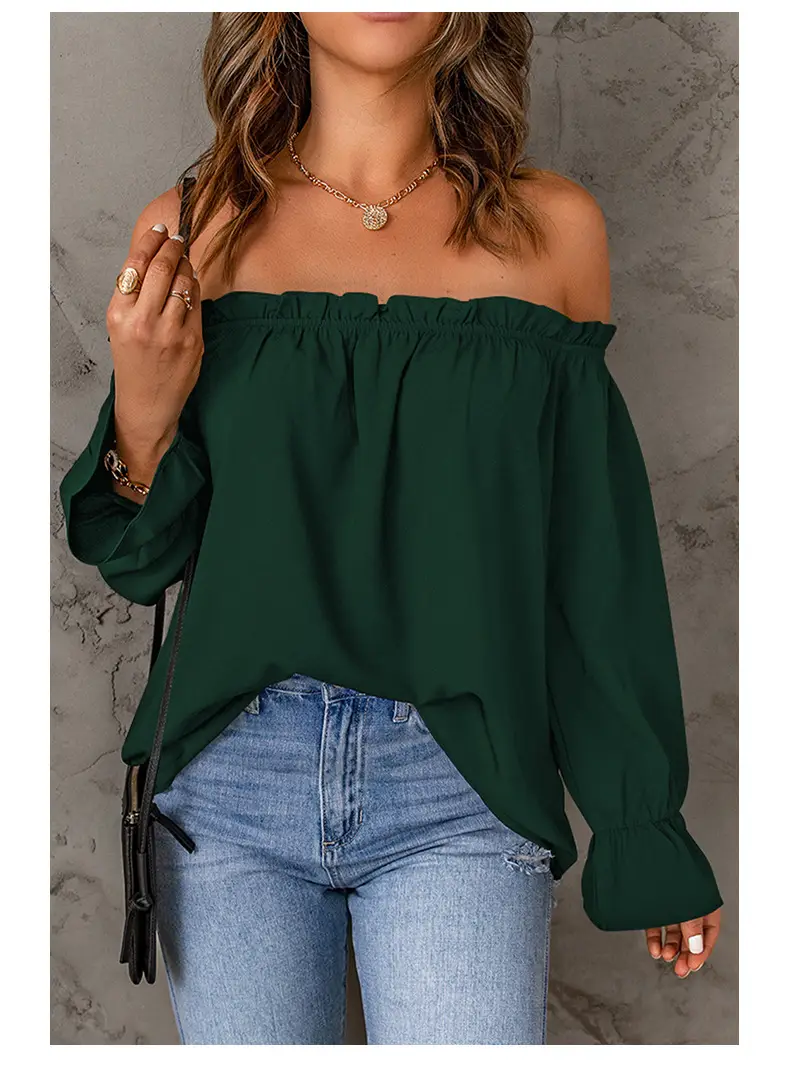 Black Off-Shoulder Chiffon Turtleneck Top for Women — feature 33