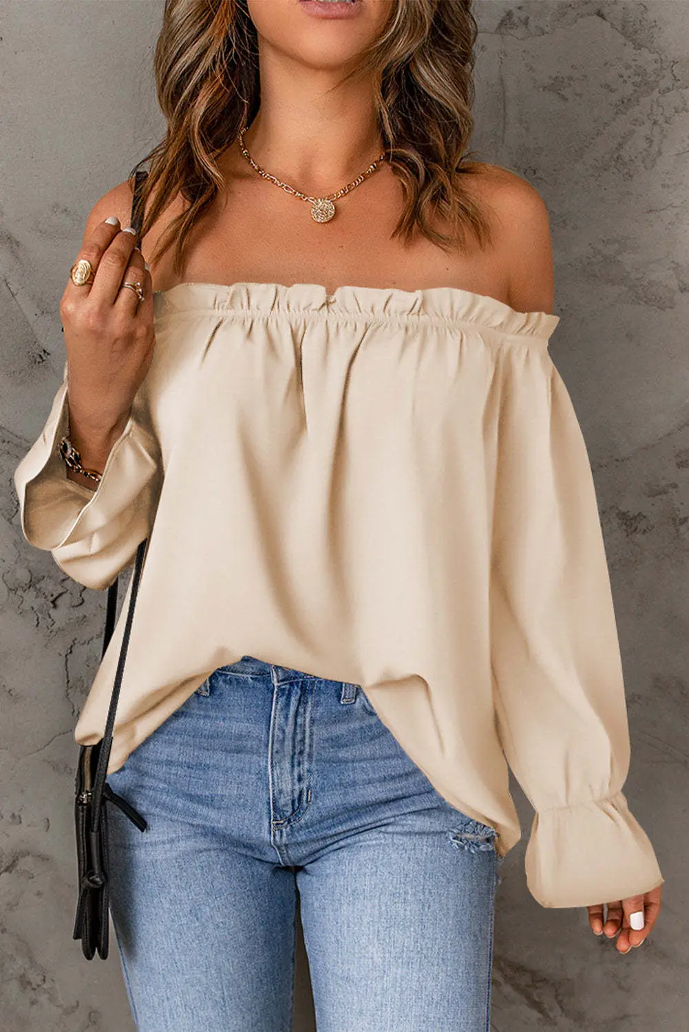 Black Off-Shoulder Chiffon Turtleneck Top for Women — feature 47