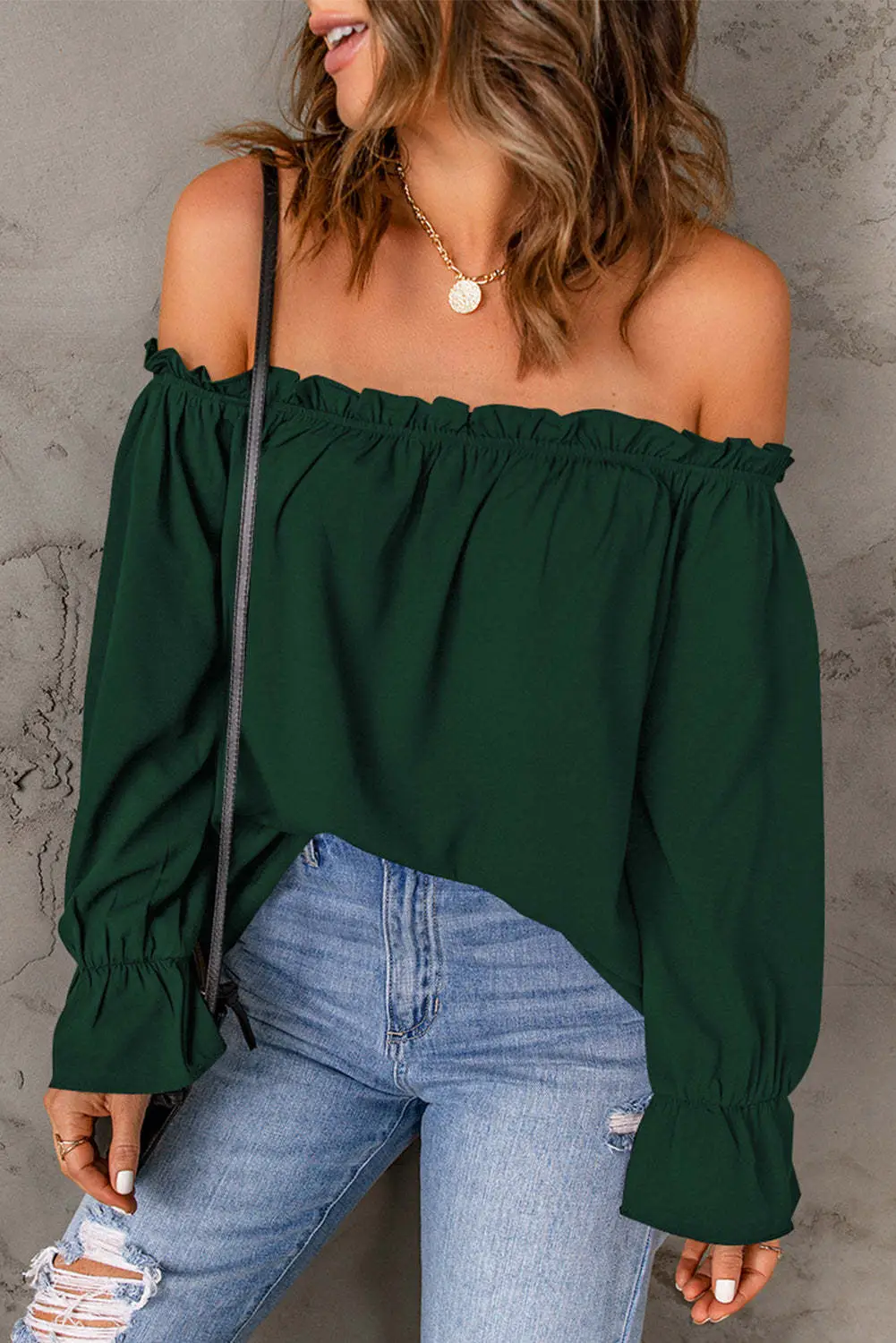 Black Off-Shoulder Chiffon Turtleneck Top for Women - Image 3