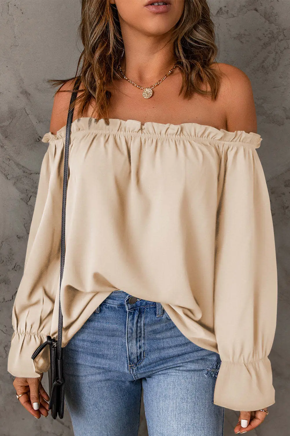 Black Off-Shoulder Chiffon Turtleneck Top for Women - Image 4