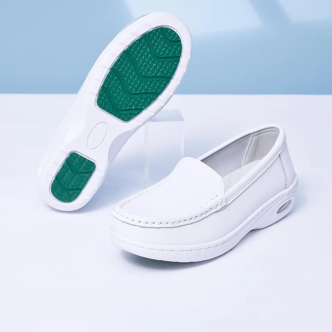 Nurse Shoes for Women, Made of Cowhide, with Built-In Small Air Cushion, Soft Sole, Breathable, Non-Tiring for the Feet, Casual, Non-Slip, Flat, Comfortable Nurse Shoes - Image 2