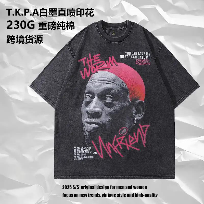 American Street Retro T-Shirt Black Half Sleeve Men