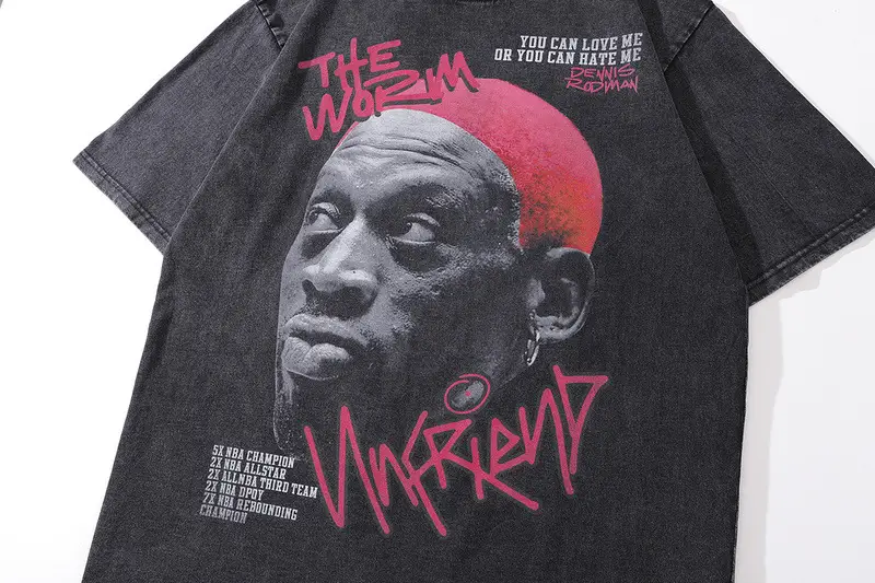 American Street Retro T-Shirt Black Half Sleeve Men — feature 13