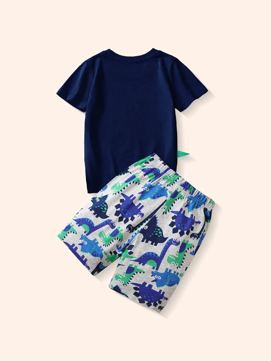 Boy T-Shirt Shorts Set with Elephant Print Brown Sweatpants - Image 11