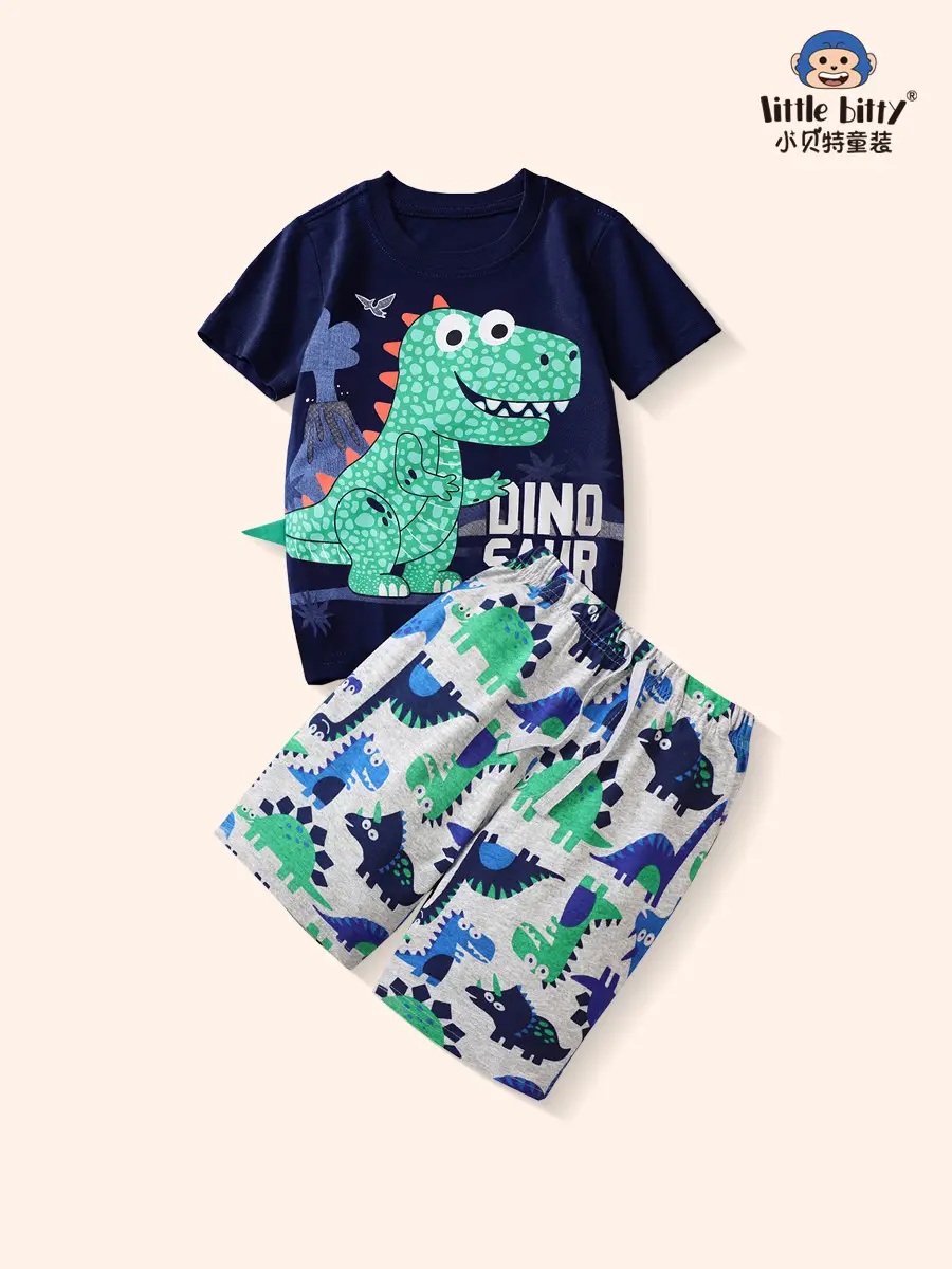 Boy T-Shirt Shorts Set with Elephant Print Brown Sweatpants - Image 14