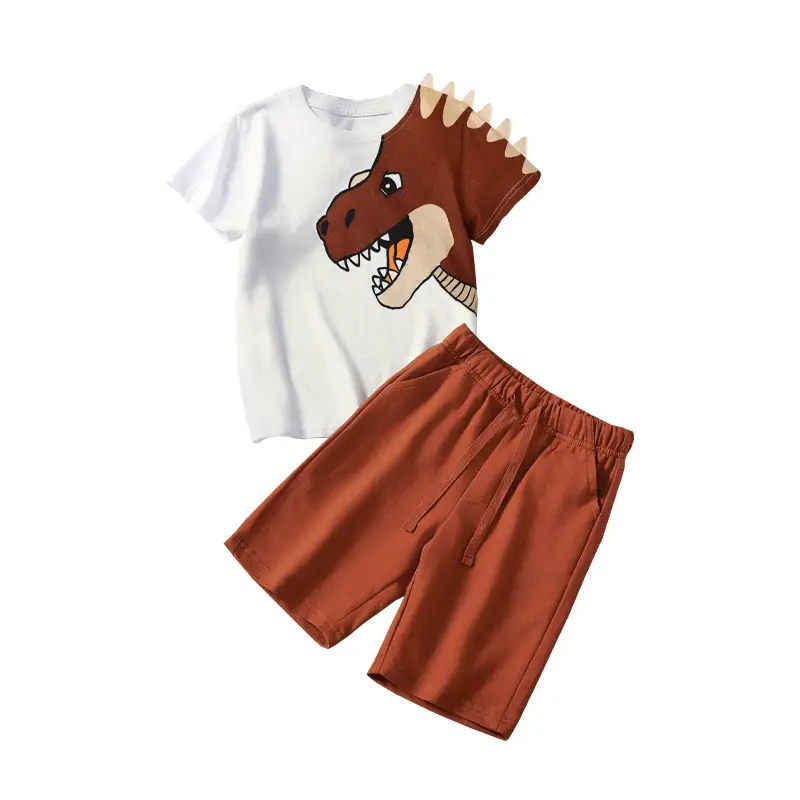 Boy T-Shirt Shorts Set with Elephant Print Brown Sweatpants - Image 7