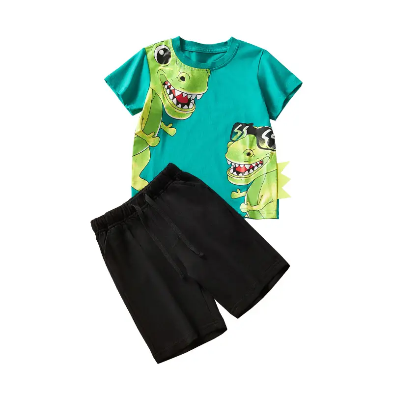 Boy T-Shirt Shorts Set with Elephant Print Brown Sweatpants - Image 8