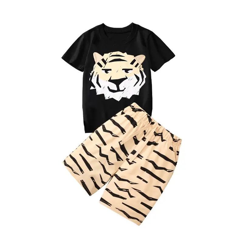 Boy T-Shirt Shorts Set with Elephant Print Brown Sweatpants - Image 9