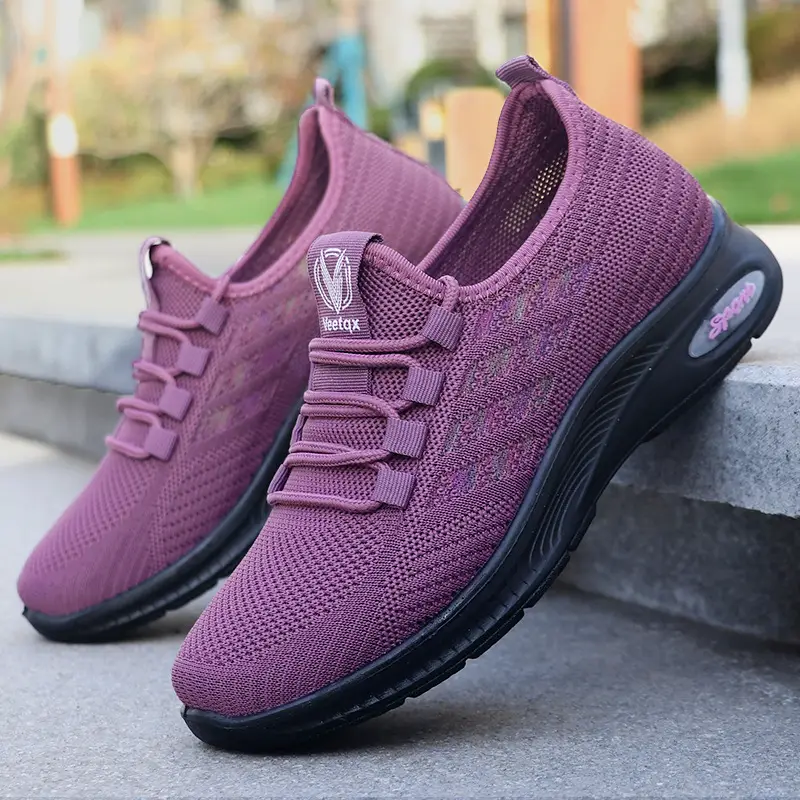 Women's Cross-Border Fly-Knit Casual Sports Shoes, Fashionable Versatile Lace-Up Shoes, Soft-Soled Breathable Polyurethane Mom Shoes with Hollow Design - Image 11