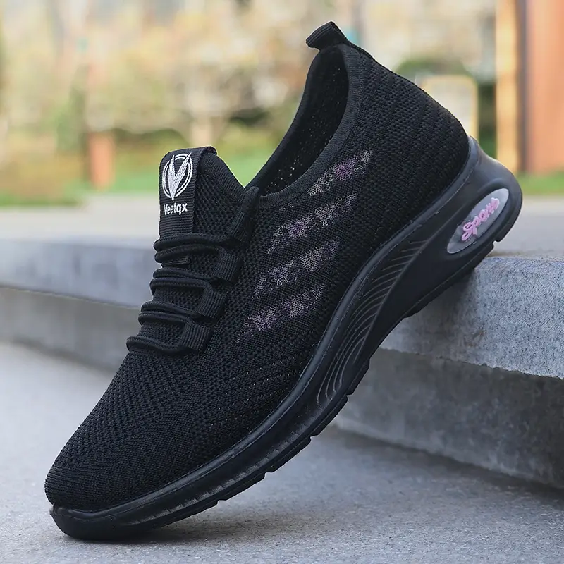 Women's Cross-Border Fly-Knit Casual Sports Shoes, Fashionable Versatile Lace-Up Shoes, Soft-Soled Breathable Polyurethane Mom Shoes with Hollow Design - Image 12