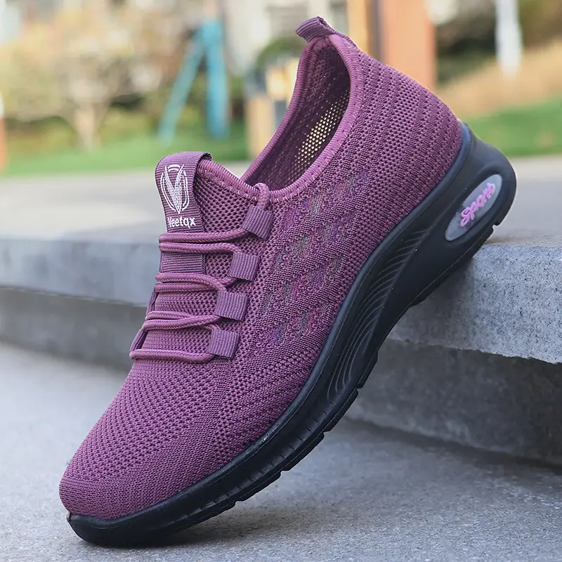 Women's Cross-Border Fly-Knit Casual Sports Shoes, Fashionable Versatile Lace-Up Shoes, Soft-Soled Breathable Polyurethane Mom Shoes with Hollow Design - Image 13