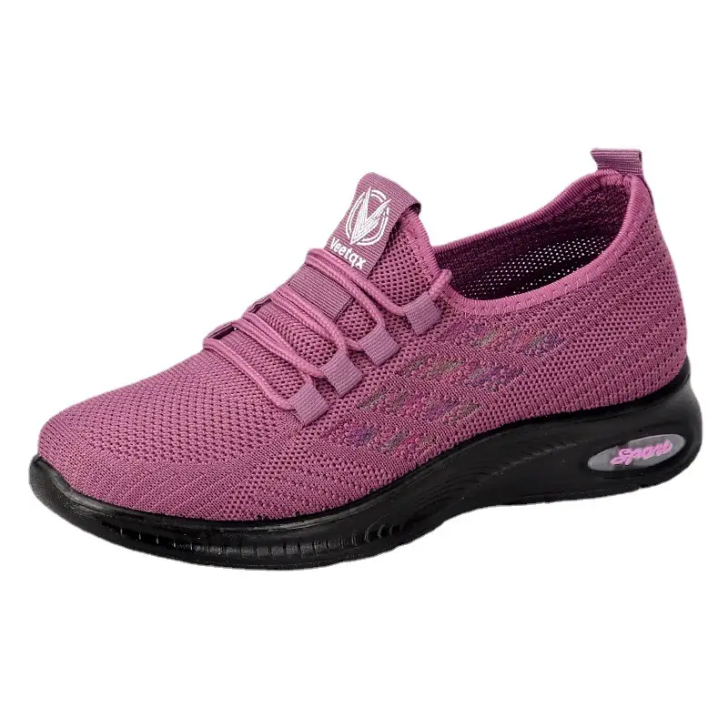Women's Cross-Border Fly-Knit Casual Sports Shoes, Fashionable Versatile Lace-Up Shoes, Soft-Soled Breathable Polyurethane Mom Shoes with Hollow Design - Image 14