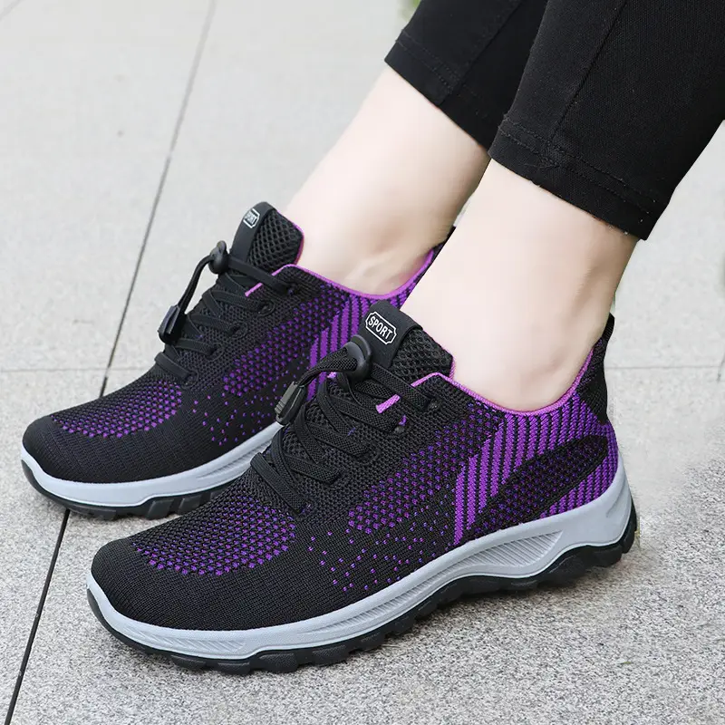 Women's Cross-Border Fly-Knit Casual Sports Shoes, Fashionable Versatile Lace-Up Shoes, Soft-Soled Breathable Polyurethane Mom Shoes with Hollow Design - Image 9