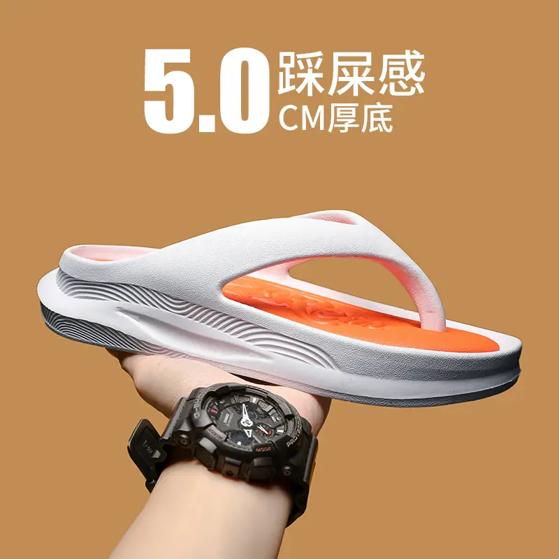 Men's White Orange Flip-Flops Summer Sandals