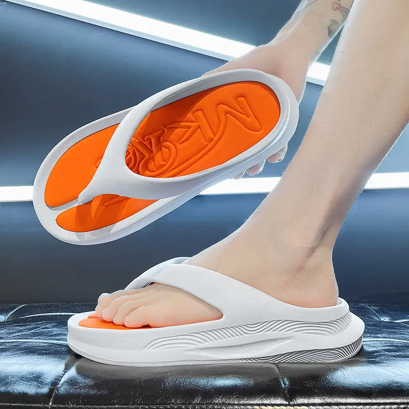 Men's White Orange Flip-Flops Summer Sandals