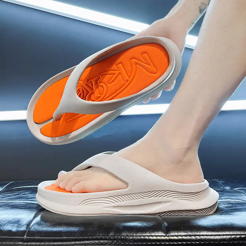 Men's White Orange Flip-Flops Summer Sandals