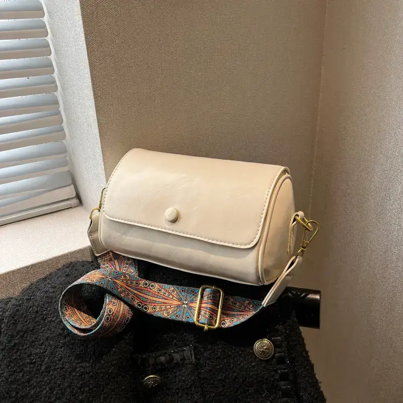 Vintage Beige Shoulder Crossbody Bag with Wide Band Strap
