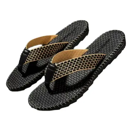 Men's Black Woven Thai Flip-Flops Bamboo Rattan Sandals