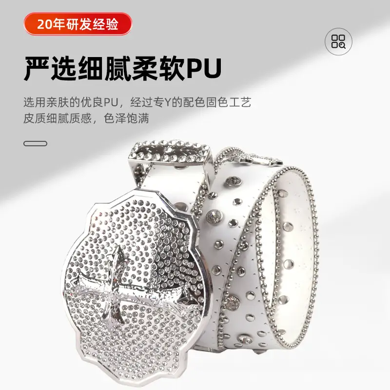 Men Women Rhinestone Belt Western Denim Diamond Design Leather Belt - Image 5