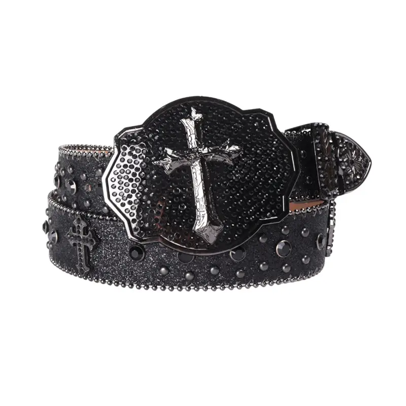 Men Women Rhinestone Belt Western Denim Diamond Design Leather Belt - Image 8