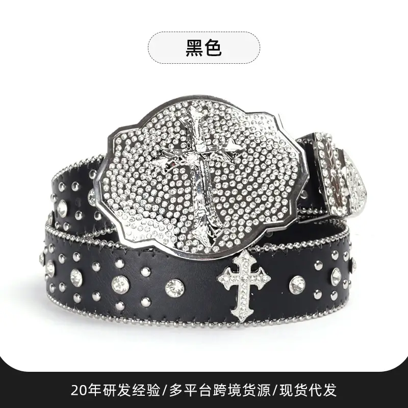 Men Women Rhinestone Belt Western Denim Diamond Design Leather Belt