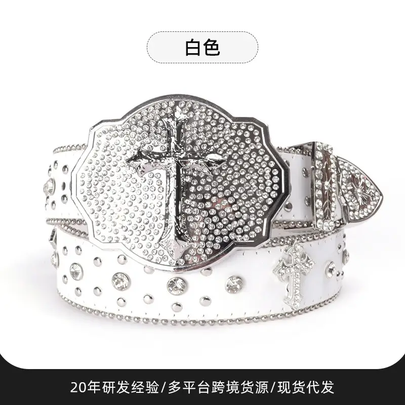 Men Women Rhinestone Belt Western Denim Diamond Design Leather Belt - Image 2
