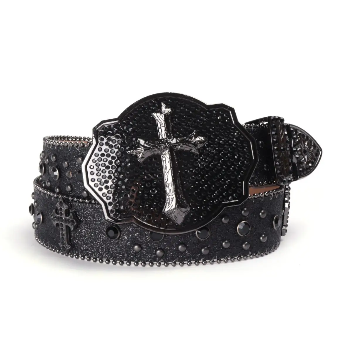 Men Women Rhinestone Belt Western Denim Diamond Design Leather Belt - Image 3
