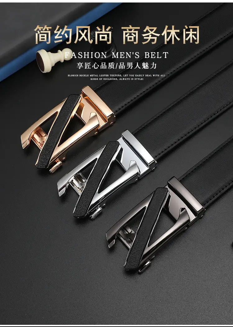 Men's Real Cowhide Belt with Automatic Buckle Gold Silver β feature 2