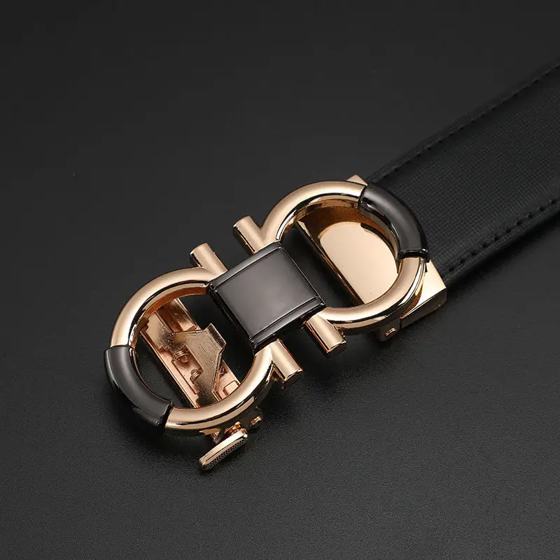 Men's Real Cowhide Belt with Automatic Buckle Gold Silver
