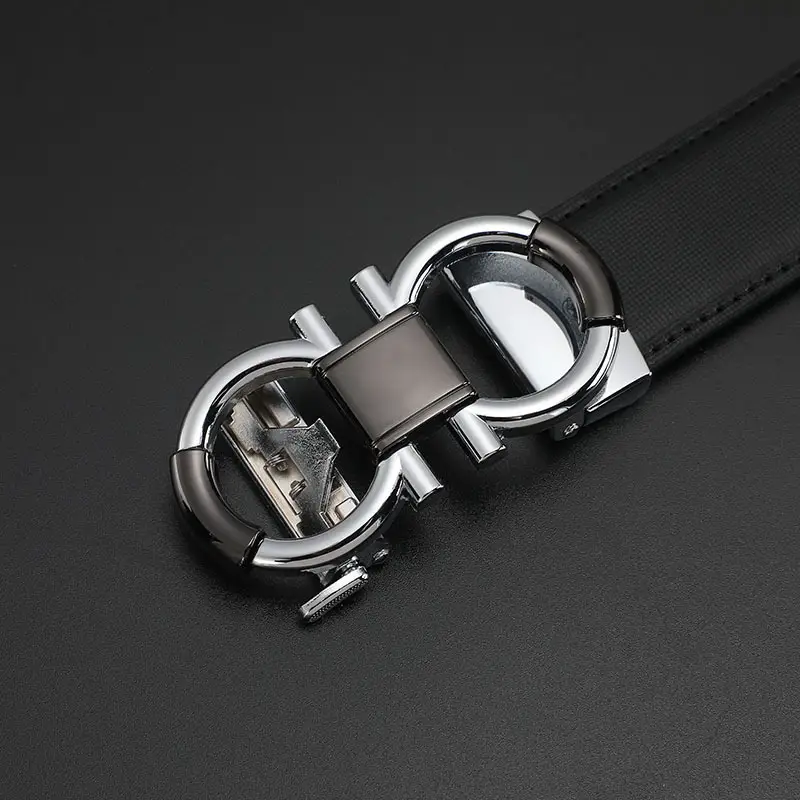 Men's Real Cowhide Belt with Automatic Buckle Gold Silver - Image 2