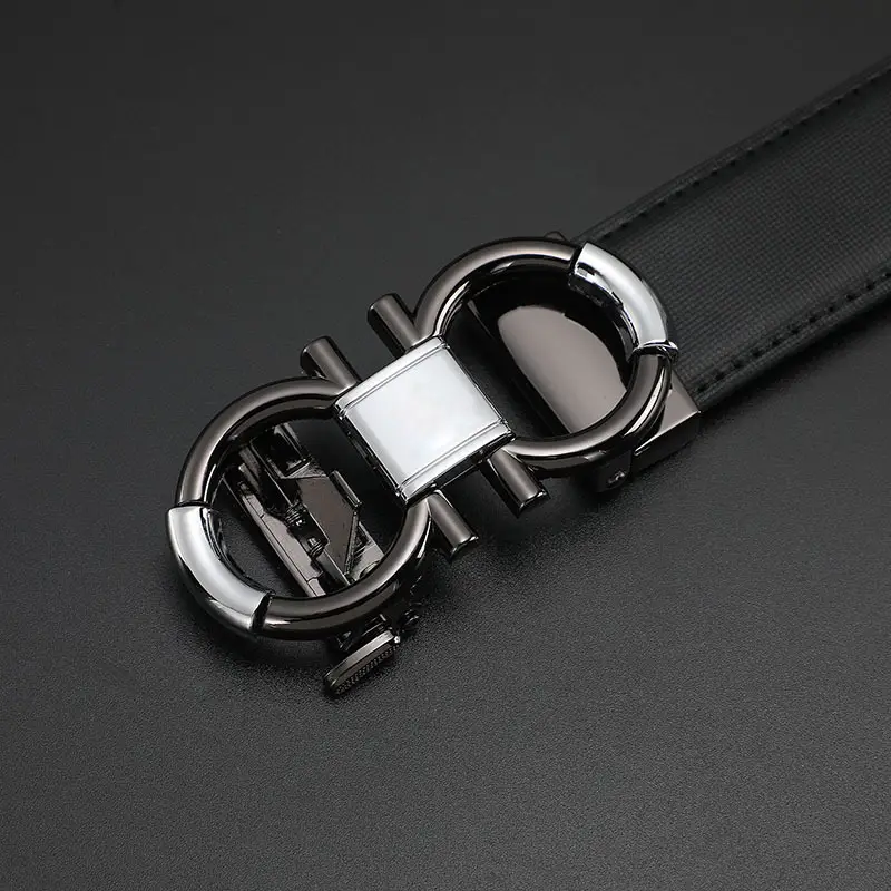 Men's Real Cowhide Belt with Automatic Buckle Gold Silver - Image 3