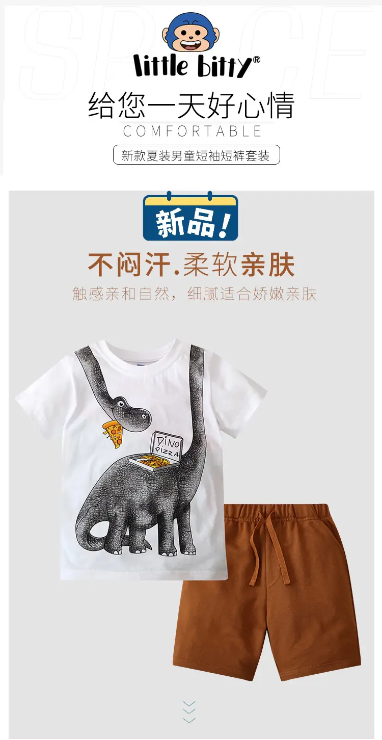 25Y Boys Dinosaur Print T-Shirt Shorts Set — feature 1