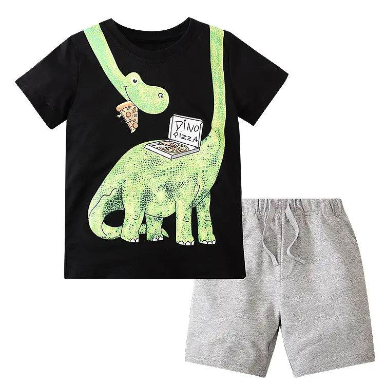 European & American Boys T-Shirt Shorts Set Dinosaur Print - Image 14