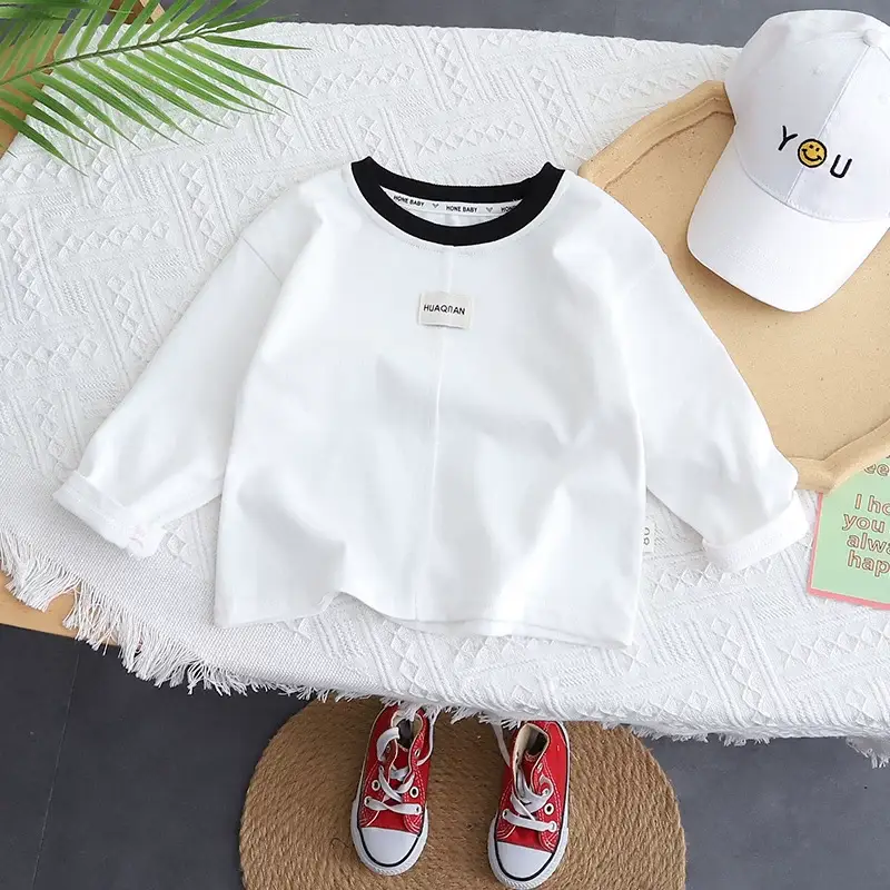 Boys T-Shirt White Round Neck Baby Base Layer — feature 2