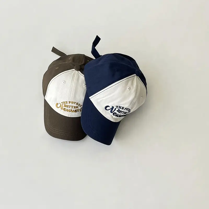 Kids Korean Color-block Sunshade Cap Blue Green Maroon - Image 3