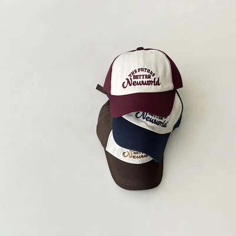 Kids Korean Color-block Sunshade Cap Blue Green Maroon - Image 4