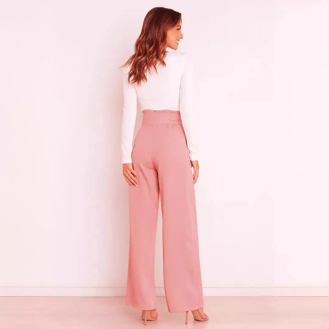 Wide Leg Pants with Bow Tie for Women Green - Image 12