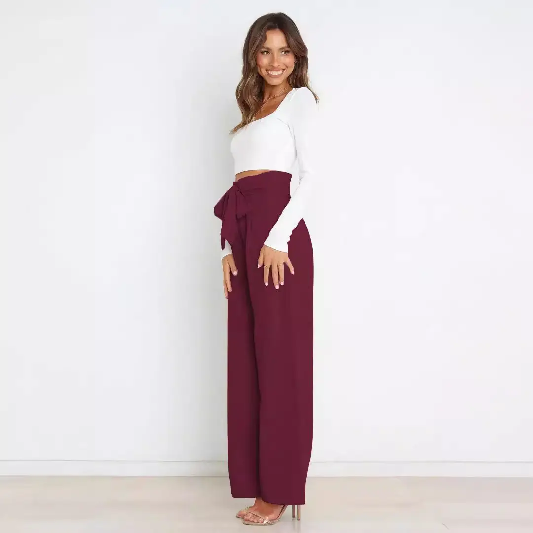 Wide Leg Pants with Bow Tie for Women Green - Image 13