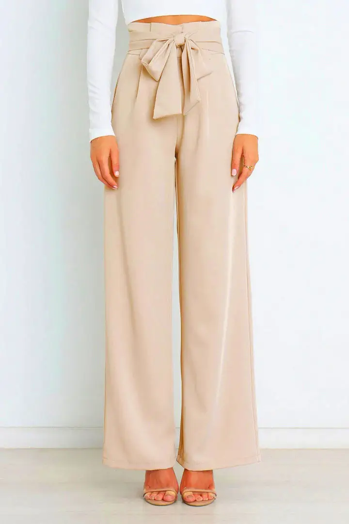 Wide Leg Pants with Bow Tie for Women Green - Image 5