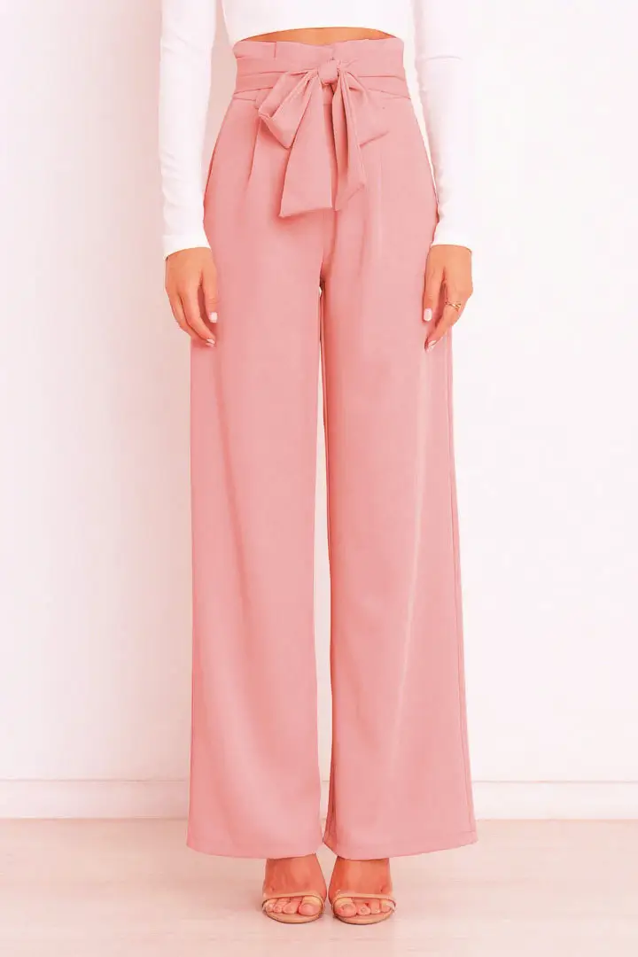 Wide Leg Pants with Bow Tie for Women Green - Image 6