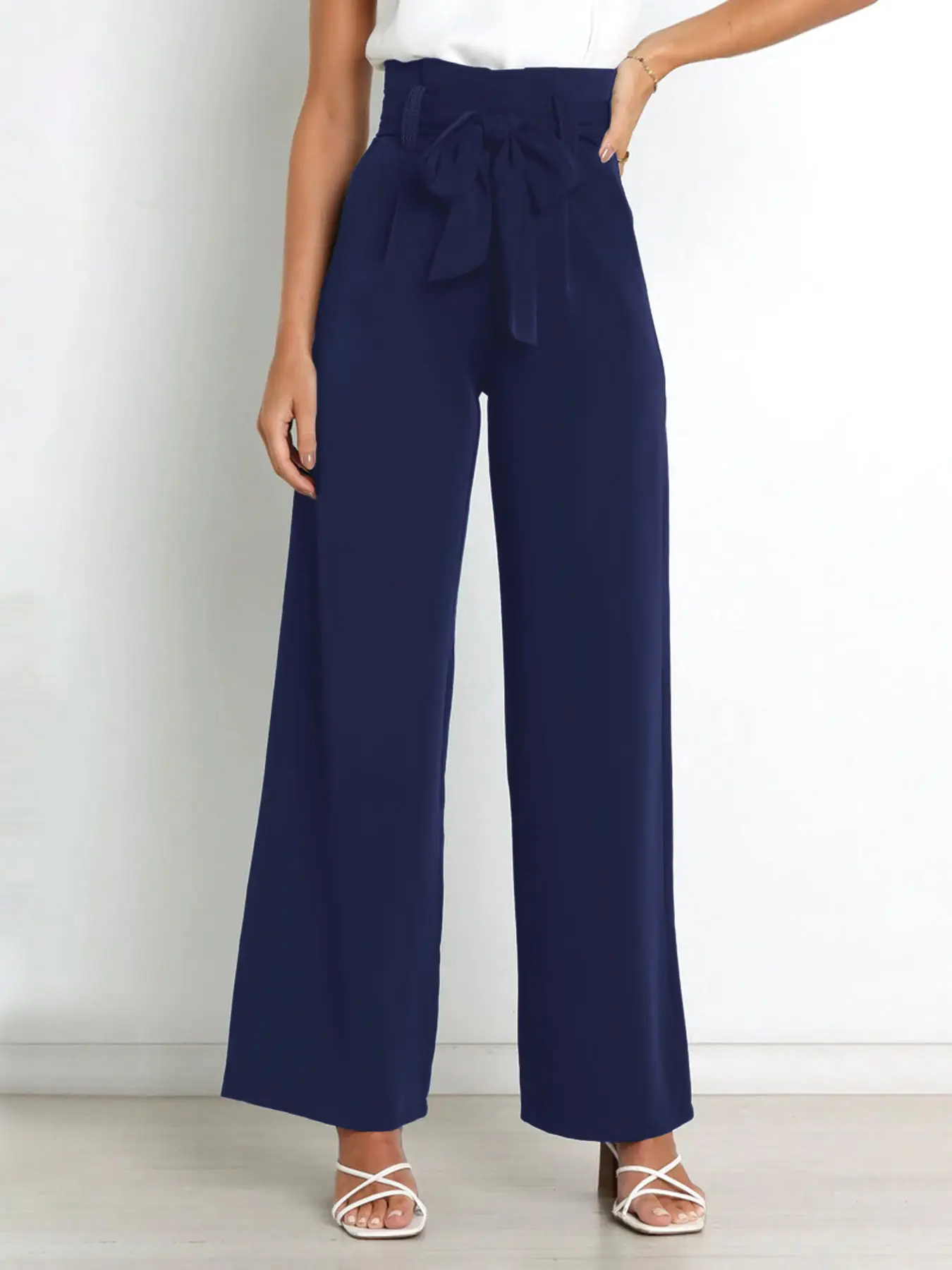 Wide Leg Pants with Bow Tie for Women Green - Image 7
