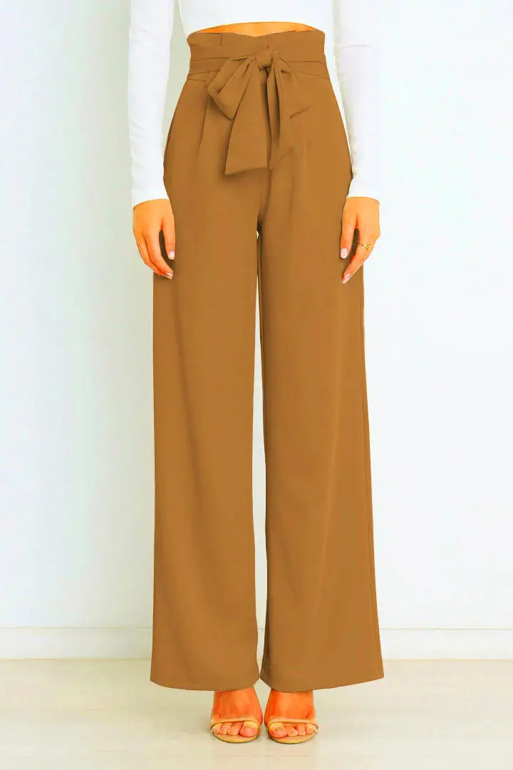 Wide Leg Pants with Bow Tie for Women Green - Image 10